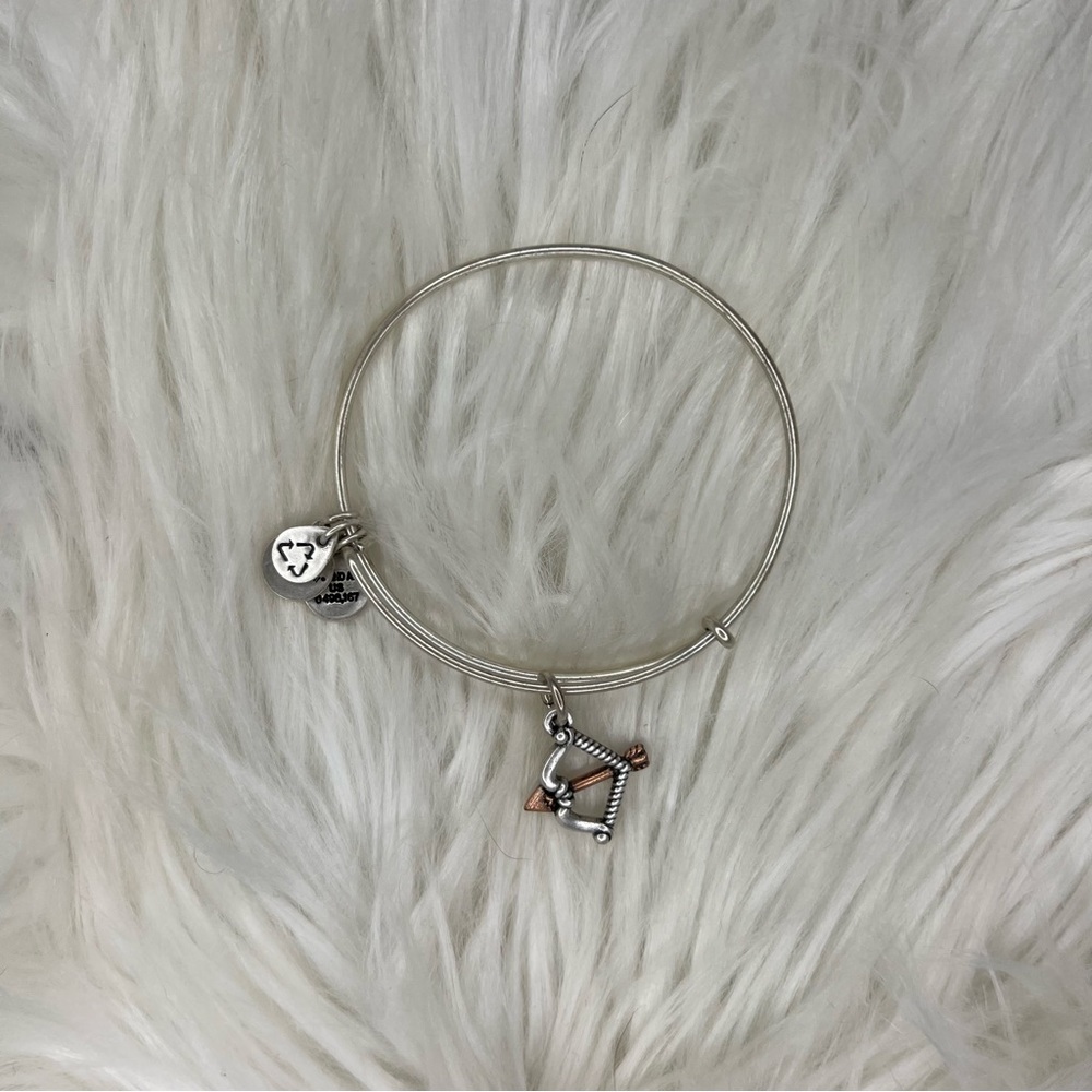 Alex and Ani Rafaelian Silver and Rafaelian Rose Gold Cupid’s Bow Charm Bangle